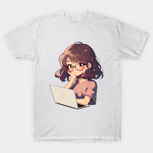 Cartoon girl with laptop T-Shirt